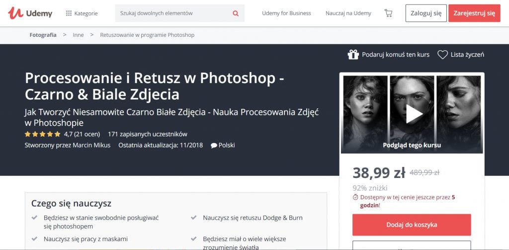 Udemy - kurs procesowanie i retusz w Photoshop