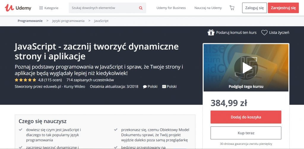 Udemy - kurs JavaScript - dynamiczne strony i aplikacje